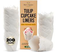 Baker's Signature - Forros para magdalenas, diseño de tulipán, para hornear, 150 vasos de papel pergamino, tamaño perfecto, resistente, a prueba de grasa y fácil de usar, decoración de boda, todo