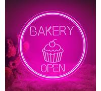 Bakery - Cartel de neón abierto con luz LED regulable para tartas y pan, para decoración de pared en tienda luces de neón para hornear alimentos, cartel de bienvenida para cocina, snackbar, tienda de