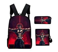 Baki - Juego de mochila escolar de 3 piezas, diseño de dibujos animados, mochila escolar con impresión 3D, bolsa de almuerzo y estuche para lápices para niños y niñas, Tipo 10, Talla única, anime