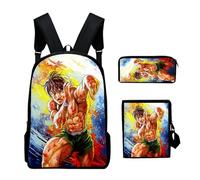 Baki - Juego de mochila escolar de 3 piezas, diseño de dibujos animados, mochila escolar con impresión 3D, bolsa de almuerzo y estuche para lápices para niños y niñas, Tipo 6, Talla única, anime