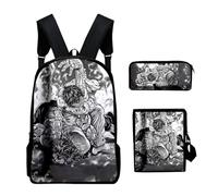 Baki - Juego de mochila escolar de 3 piezas, diseño de dibujos animados, mochila escolar con impresión 3D, bolsa de almuerzo y estuche para lápices para niños y niñas, Tipo 8, Talla única, anime