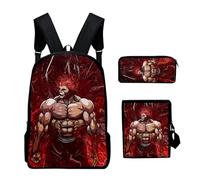 Baki - Juego de mochila escolar de 3 piezas, diseño de dibujos animados, mochila escolar con impresión 3D, bolsa de almuerzo y estuche para lápices para niños y niñas, Tipo 7, Talla única, anime