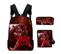 Baki - Juego de mochila escolar de 3 piezas, diseño de dibujos animados, mochila escolar con impresión 3D, bolsa de almuerzo y estuche para lápices para niños y niñas, tipo 1, Talla única, anime