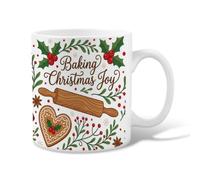 Baking Christmas Joy Quote - Taza de café de cerámica, 325 ml | Galletas de jengibre, taza para beber, bayas de acebo, temporada de invierno, decoración de cocina, tema acogedor para