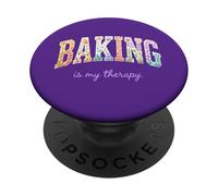 Baking is My Therapy, Divertido diseño Floral con Palabras para Amantes de la repostería PopSockets PopGrip Adhesivo