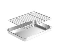 Baking Pans Set - Nonstick Square Stainless Steel Multipurpose With Cooling Rack | Cooking BBQ Outdoor Table Cart Yard Patio Porch Lawn Backyard Courtyard Garden, Oven Roasting Toaster Tray Kit