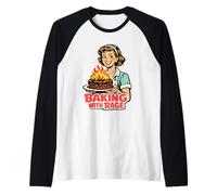 Baking with Rage Ama de Casa Años 50 Pop Art Humor Camiseta Manga Raglan