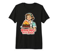 Baking with Rage Ama de Casa Años 50 Pop Art Humor Camiseta Premium