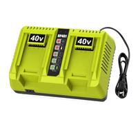 Bakipante Cargador rápido de doble puerto de 40 V compatible con cargador | Carga 2 baterías Ryobi de 40 V a la vez, compatible con OP4015/OP4026/OP4040/OP4050/OP4060, indicador LED, montaje en pared