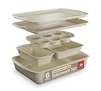 Bakken Swiss - Juego de utensilios para hornear, 6 piezas, apilables, de lujo, antiadherentes, para cocina profesional y casera, acero al carbono, revestimiento de piedra blanca