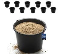BAKOKI Juego de 10 Cubos para mortero de 12 litros de Polietileno de Baja Densidad Reciclado con Diadema de Metal y Escala Interior, Cubo de hormigón, Cemento, Cubo de Limpieza y Cubo de Agua para