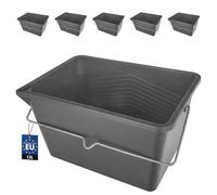 BAKOKI Juego de 5 Cubos de Pintura de 12 l - Rectangulares de plástico con Mango de Metal, Borde de fundición, irrompible y Ligero, Adecuado como Cubo de Limpieza y para jardinería, para Bricolaje y