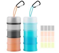 Bakpoco Paquete de 2 recipientes de almacenamiento de proteína en polvo, dispensador de fórmula apilable de 4 capas a prueba de fugas, contenedor portátil de proteína en polvo para viajes, fitness,