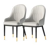 BAKULI Juego de 2 Sillas Comedor Cocina con Respaldo Cuero Sintético Mate, Salón Modernas Mediados Siglo Patas Metal(Grey,Golden Feet)