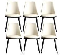 BAKULI Juego de 6 Sillas Comedor, Auxiliares Sala Estar Cocina, Decorativas Tapizadas Modernas, Asiento con Cojín Cuero Suave Poliuretano Y Patas Metal(White,Black Feet)