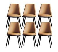 BAKULI Juego de 6 Sillas Comedor, Auxiliares Sala Estar Cocina, Decorativas Tapizadas Modernas, Asiento con Cojín Cuero Suave Poliuretano Y Patas Metal(Camel,Black Feet)