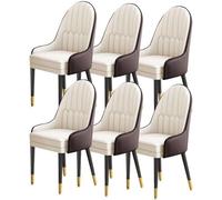 BAKULI Juego De 6 Sillas Comedor Cocina Modern Times Mostrador Salón Sala Estar Cuero Napa Silla Escritorio For Hogar Patas Madera(Brown+Off White)