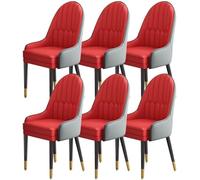 BAKULI Juego De 6 Sillas Comedor Cocina Modern Times Mostrador Salón Sala Estar Cuero Napa Silla Escritorio For Hogar Patas Madera(Dark Gray+Wine Red)