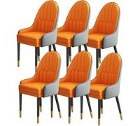 BAKULI Juego De 6 Sillas Comedor Cocina Modern Times Mostrador Salón Sala Estar Cuero Napa Silla Escritorio For Hogar Patas Madera(Dark Gray+Orange)