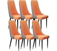 BAKULI Modern Times Juego De 6 Sillas Comedor Cocina Asiento Suave Acolchado Respaldo Alto Cuero Microfibra Patas Metal Acero Carbono Resistentes(Orange+Dark Grey)