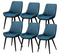 BAKULI Sillas de Comedor Living Juego 6 Cocina con Respaldo Cojín Poliuretano Auxiliares Modernas Mediados Siglo para Sala Estar Patas Metal Negro(Blue)