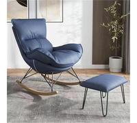 BAKULI Sillón Reclinable Individual Deslizante Mecedoras con Otomana, Tapizado For Sala Estar, Base Madera For Relajarse En El Balcón(Dark Blue)