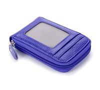 BAKUN, funda delgada de cuero de alta calidad con cremallera para tarjetas de crédito con ranura transparente para fotos, cartera de viaje de seguridad, Blue, M, Casual