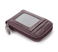 BAKUN, funda delgada de cuero de alta calidad con cremallera para tarjetas de crédito con ranura transparente para fotos, cartera de viaje de seguridad, Brown, M, Casual