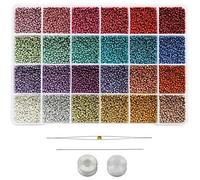 Bala&Fillic 11/0 perlas de semillas para la fabricación de pendientes, 24 colores 14400 piezas en una caja de pequeñas cuentas de semillas con herramientas de rebordeado