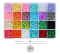 Bala&Fillic Cuentas de cristal de tamaño uniforme 12/0 con agujas de cuentas y cuerda, alrededor de 24000 cuentas de semillas de 2 mm para hacer joyas (alrededor de 1000 unidades/color, 24 colores)