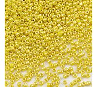 Bala&Fillic Cuentas de semillas de color perla amarilla de 3 mm, alrededor de 3600 unidades/100 gramos en bolsa, cuentas de cristal 8/0 para hacer pulseras, collares, aretes (perla amarilla)