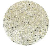 Bala&Fillic Cuentas de semillas de color plateado transparente de 4 mm, alrededor de 1200 unidades/100 gramos en bolsa, 6/0 cuentas de cristal para hacer pulseras y collares (forro plateado