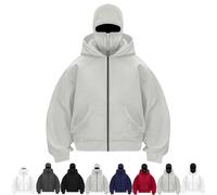 Balaclava Hoodie, New Ninja Hoodie, with Built In Balaclava, Wind-Resistant Winter Hoodies for Men (Beige,M)