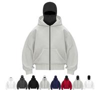 Balaclava Hoodie, New Ninja Hoodie, with Built In Balaclava, Wind-Resistant Winter Hoodies for Men (Beige (Black Hat),M)
