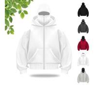 Balaclava Hoodie Zipper, Unisex Balaclava Hoodie with Built-In Eye Mask, Resistant Winter Hoodies for Men's & Women's (L,White)