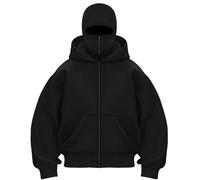 Balaclava Hoodie Zipper, Winter Balaclava Zip Hoodie for Men,Double Hooded Fleece Sweatshirt Fleece Zip Jacket (M,Black)