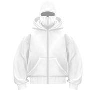 Balaclava Hoodie Zipper, Winter Balaclava Zip Hoodie for Men,Double Hooded Fleece Sweatshirt Fleece Zip Jacket (2XL,White)