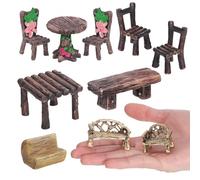 balacoo Juego de 10 piezas de adornos de muebles de jardín de hadas, mesa y sillas en miniatura de pueblo de resina para casa de muñecas, decoración de micro paisaje