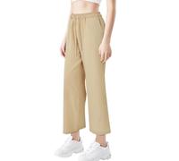 Balacoo Pantalones Holgados de Cintura Alta para Mujer Cordón y Bolsillos | Tejido de Poliéster y Spandex, Corte Ancho y Color Caqui, Talla Xxxl, Estilo Versátil para Oficina y Senderismo