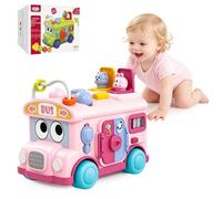 Balakaka Autobus Juguete Juegos Educativos Niños Regalo Fiesta Cumpleaños | Multifunción Vehiculos Juguete 1 año sin Pilas 22.5*14.5*18cm Rosa