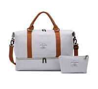 Balakaka Bolsa de Viaje 51x25 x34cm con Bolsa Pequeña 25x6x14cm, Bolsa de Deporte con Compartimento para Zapatos y Ropa Mojada, Gran Capacidad Impermeable Bolsas de Fin de Semana para Mujer, Gris