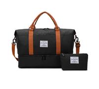 Balakaka Bolsa de Viaje 51x25 x34cm con Bolsa Pequeña 25x6x14cm, Bolsa de Deporte con Compartimento para Zapatos y Ropa Mojada, Gran Capacidad Impermeable Bolsas de Fin de Semana para Mujer, Negro