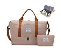 Balakaka Bolsa de Viaje 51x25 x34cm con Bolsa Pequeña 25x6x14cm, Bolsa de Deporte con Compartimento para Zapatos y Ropa Mojada, Gran Capacidad Impermeable Bolsas de Fin de Semana para Mujer, Caqui