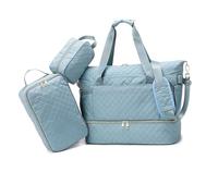Balakaka Bolsa de Viaje para Mujer 3pcs con Neceser, 35L Bolsa de Deporte con Compartimento para Zapatos, Impermeable Bolso Maternidad Hospital con Bolsa Aislante, Azul Niebla