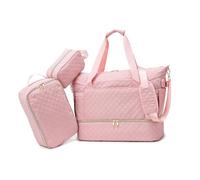 Balakaka Bolsa de Viaje para Mujer 3pcs con Neceser, 35L Bolsa de Deporte con Compartimento para Zapatos, Impermeable Bolso Maternidad Hospital con Bolsa Aislante, Rosa melocotón