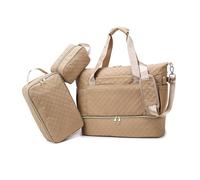 Balakaka Bolsa de Viaje para Mujer 3pcs con Neceser, 35L Bolsa de Deporte con Compartimento para Zapatos, Impermeable Bolso Maternidad Hospital con Bolsa Aislante, Caqui