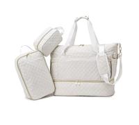 Balakaka Bolsa de Viaje para Mujer 3pcs con Neceser, 35L Bolsa de Deporte con Compartimento para Zapatos, Impermeable Bolso Maternidad Hospital con Bolsa Aislante, Beige