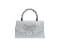 Balakaka Bolso de mujer 21x5.5x12cm, Elegante Bolso de Mano con Lazos de Cristal, Ideal para Teléfono Móvil Auriculares Lápiz Labial, Plata