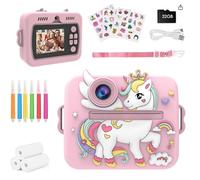 Balakaka Camara Fotos Infantil Instantanea con Filtros Creativos, HD 1080P Cámara Fotos Infantil con Tarjeta de 32G y Papel de Impresión, Regalo para Niños de 3 a 12 Años, Unicornio Rosa