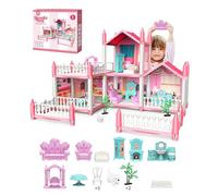 Balakaka Casa de Muñecas para Niñas, 5 Habitaciones & 1 Terrazas, con Accesorios para Muebles en Miniatura, DIY 3D Castillo de Princesade Regalos para Niñas de 3 4 5 6 7 8 Años